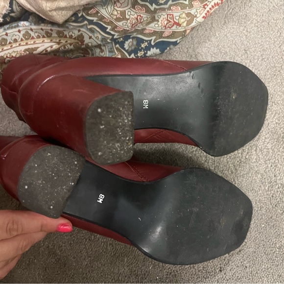 Maroon Purple Red Brown Burgundy Magenta Scarlet Leather 3 inch Heels Boots - Picture 5 of 6